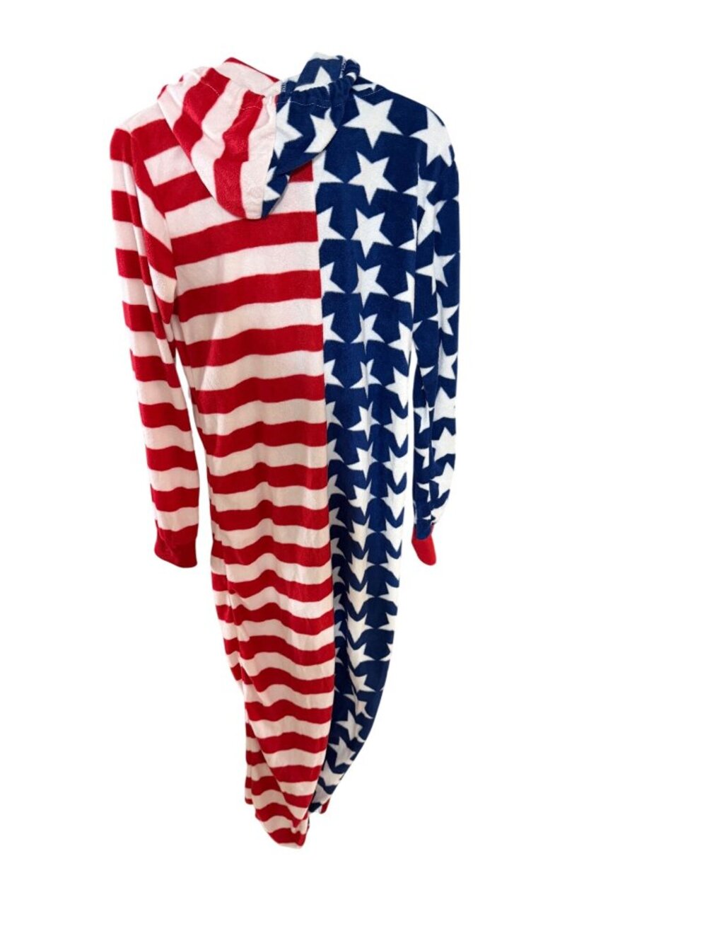 Follow Me American Flag Fleece Hooded Zip Jumpsuit Onesie Pajamas S Unisex - Picture 6 of 6
